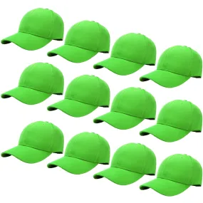12-Pack Baseball Dad Cap Velcro Strap Adjustable Size - Light Green