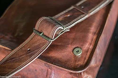 18 inch Leather Full Flap Messenger Handmade Bag Laptop Bag Satchel Bag Padded Messenger Bag School Brown (18x13)