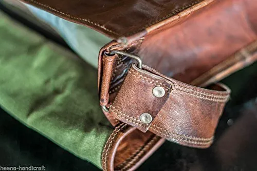 18 inch Leather Full Flap Messenger Handmade Bag Laptop Bag Satchel Bag Padded Messenger Bag School Brown (18x13)