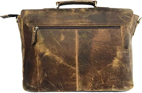 18 Inch Vintage Handmade Leather Messenger Bag for Laptop Briefcase Best Computer Satchel School Distressed Bag (16 inch, Brown)