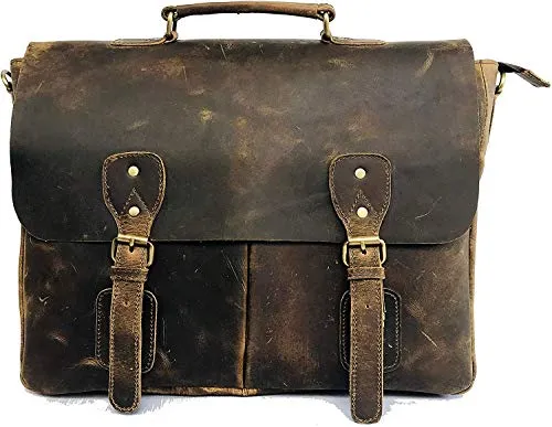 18 Inch Vintage Handmade Leather Messenger Bag for Laptop Briefcase Best Computer Satchel School Distressed Bag (16 inch, Brown)