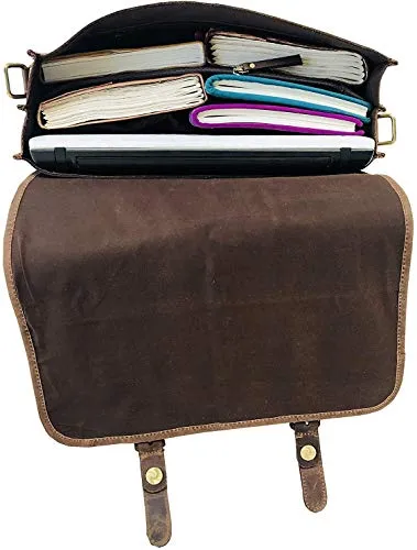 18 Inch Vintage Handmade Leather Messenger Bag for Laptop Briefcase Best Computer Satchel School Distressed Bag (16 inch, Brown)