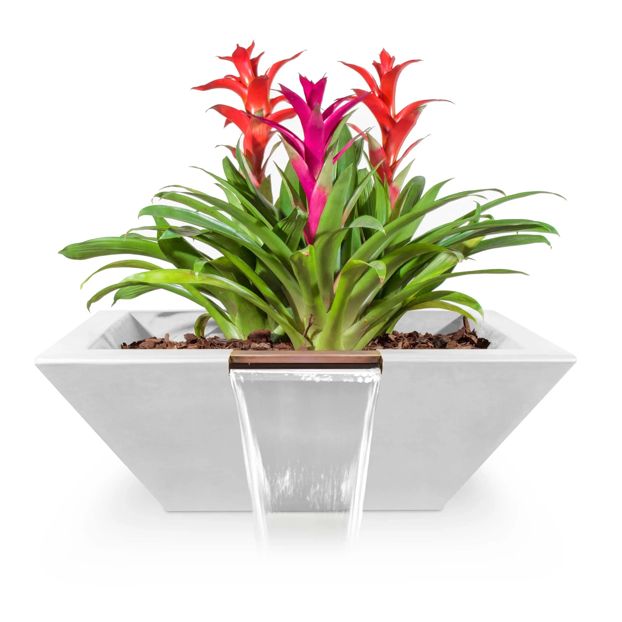 24" Square Maya Planter & Water Bowl - GFRC Concrete - Ash -