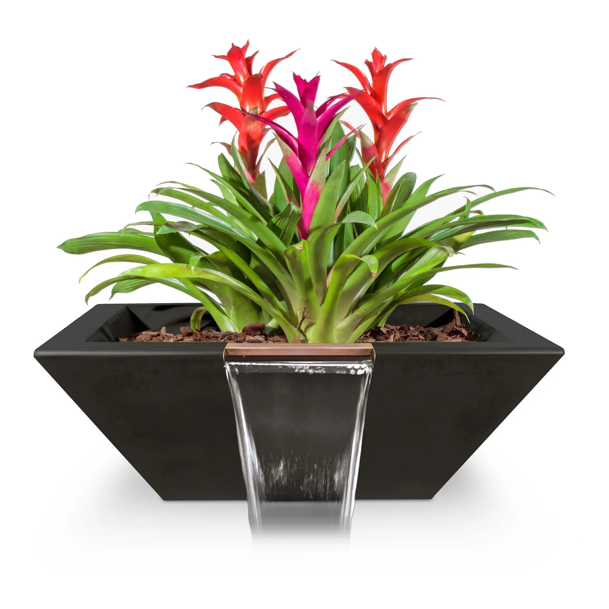 24" Square Maya Planter & Water Bowl - GFRC Concrete - Ash -