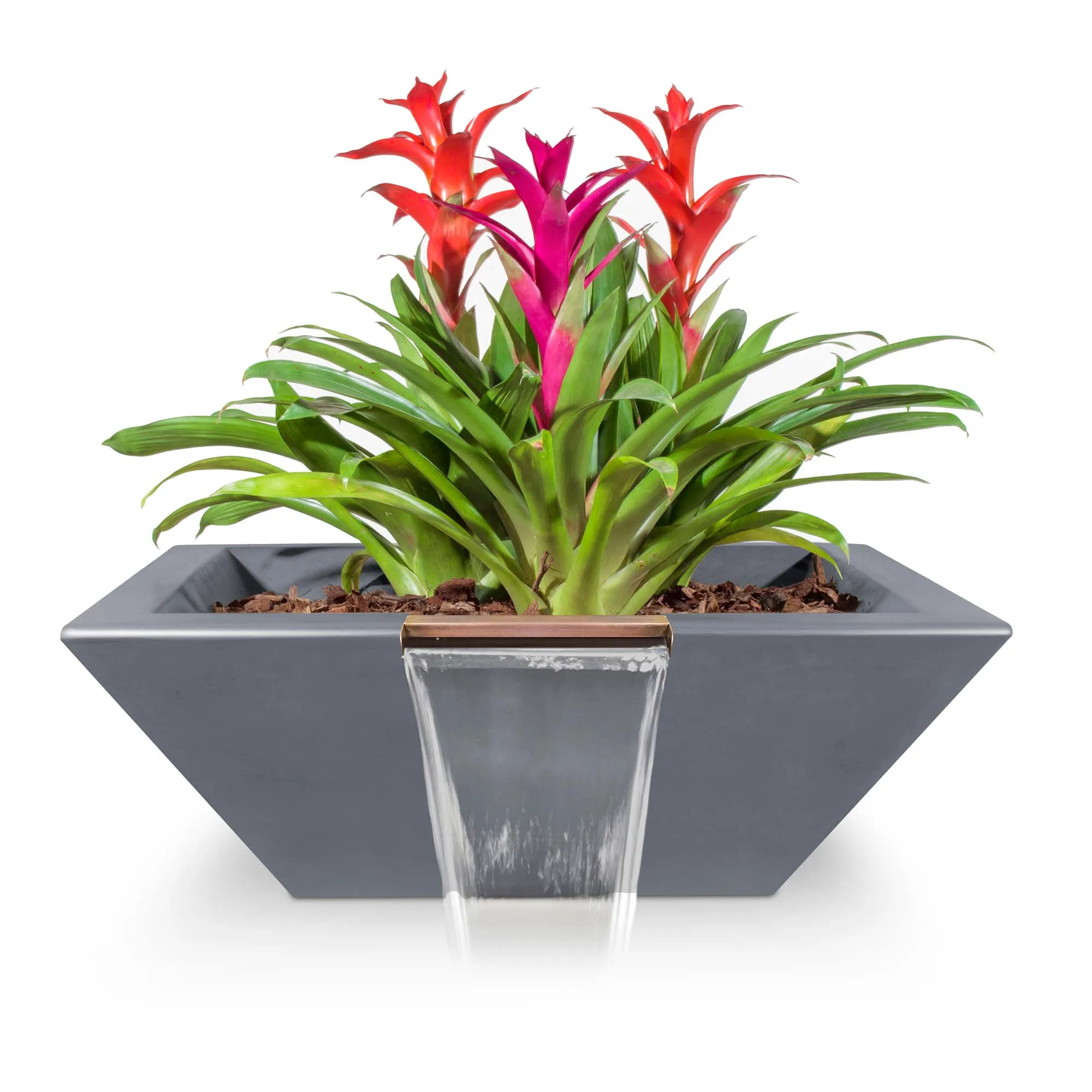 24" Square Maya Planter & Water Bowl - GFRC Concrete - Ash -
