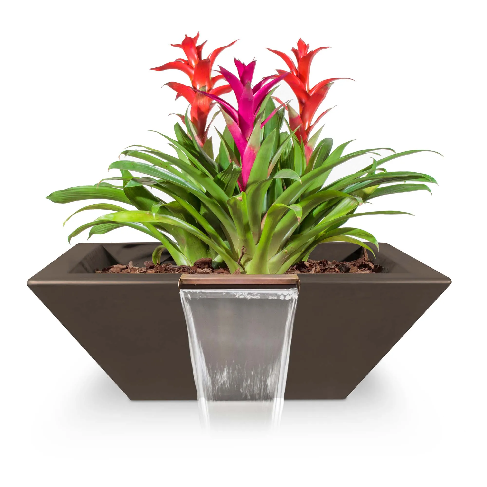 24" Square Maya Planter & Water Bowl - GFRC Concrete - Ash -