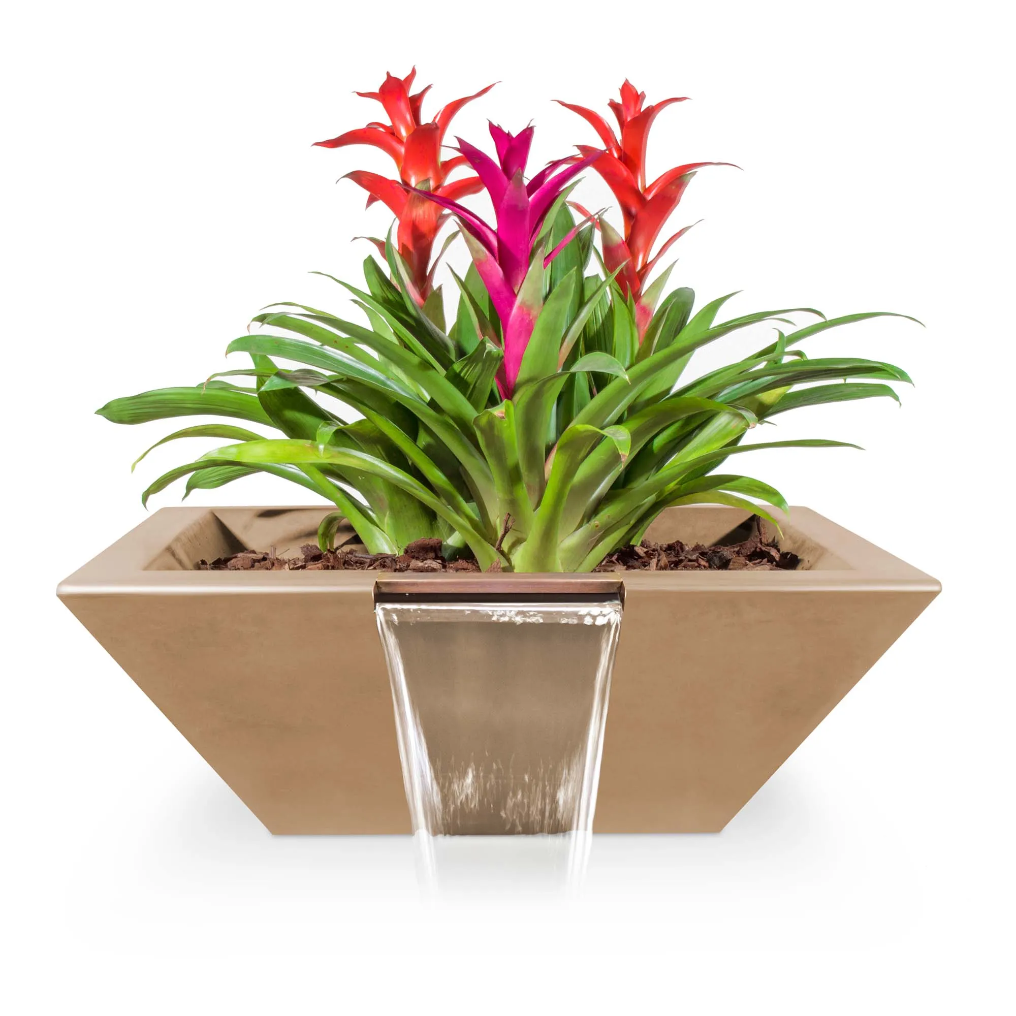 24" Square Maya Planter & Water Bowl - GFRC Concrete - Ash -