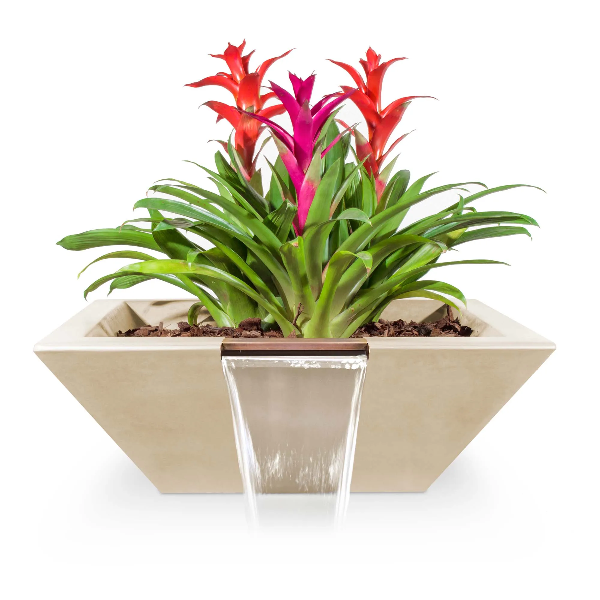 24" Square Maya Planter & Water Bowl - GFRC Concrete - Ash -