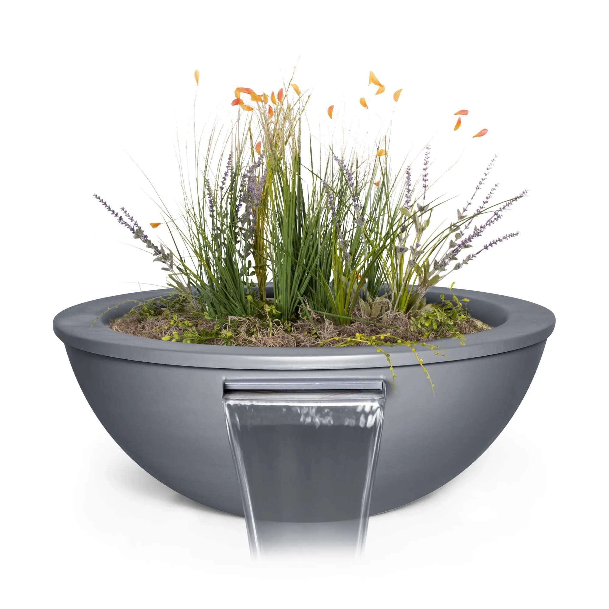 27" Round Sedona Planter & Water Bowl - Powder Coated Metal - Black -