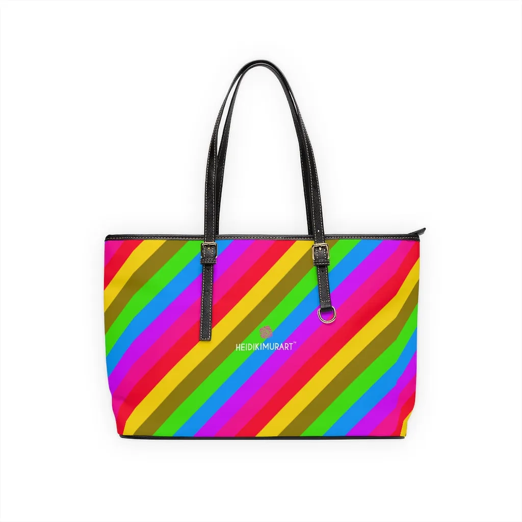 Best Rainbow Stripes Best Tote Bag, Best Designer PU Leather Shoulder Hand Work Bag 17"x11"/ 16"x10"