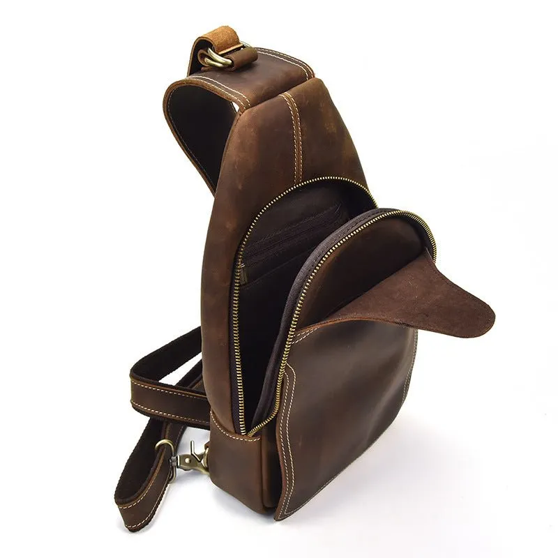 Brown Leather Crossbody Bags for Men Sling Backpack