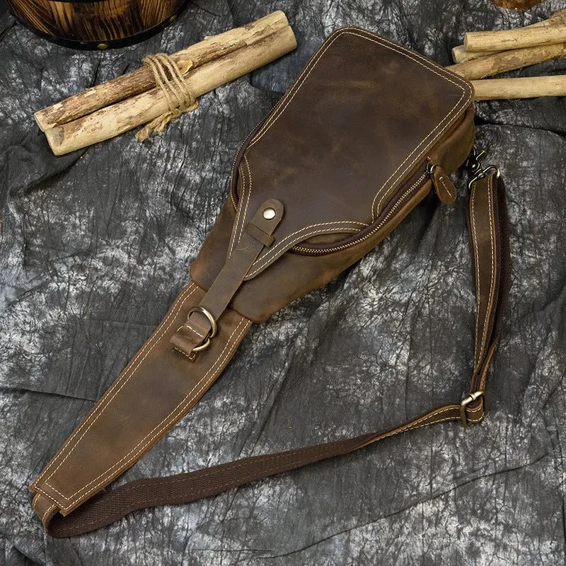 Brown Leather Crossbody Bags for Men Sling Backpack