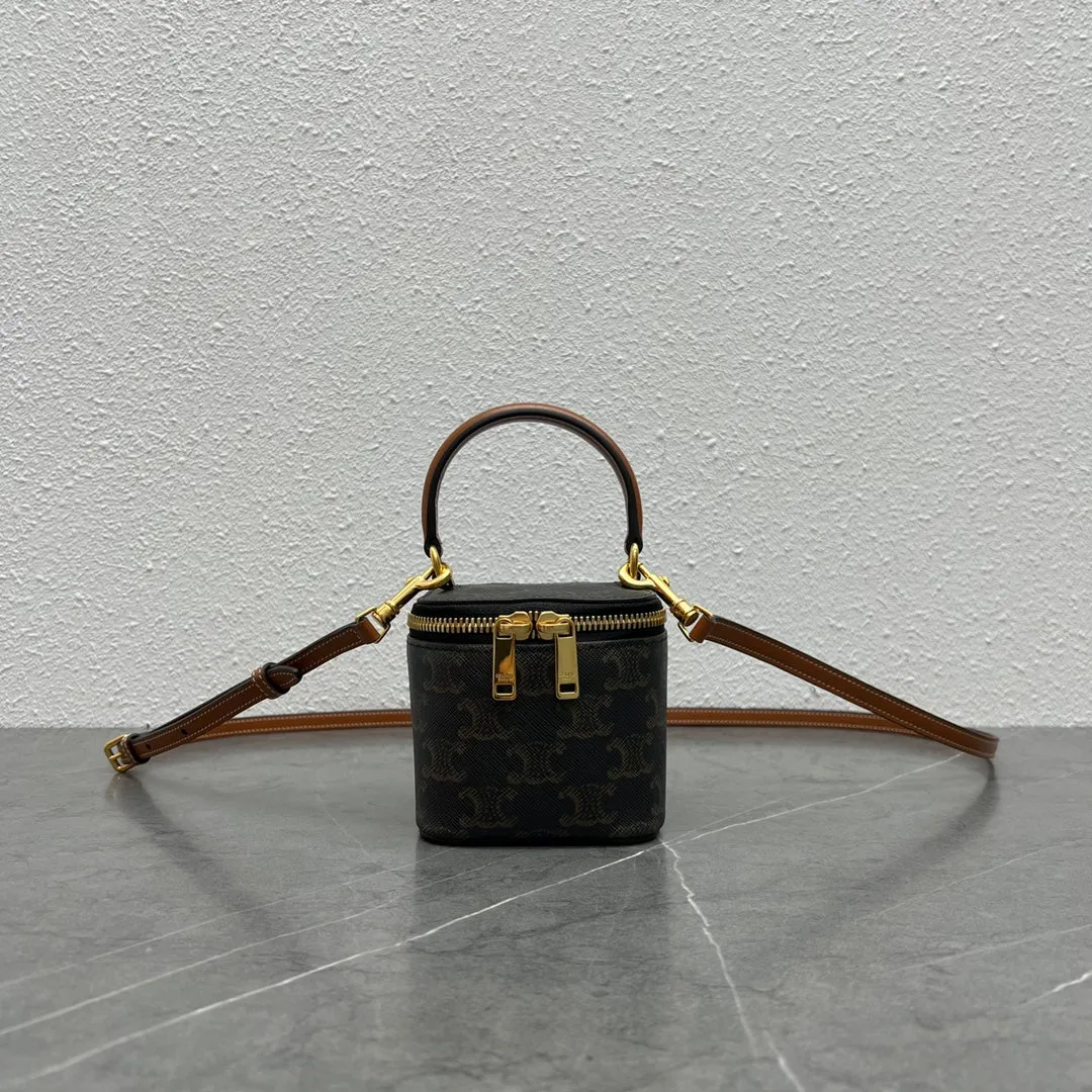 CE Mini Vanity Case In Triomphe Canvas Tan For Women 4in/9cm 10J762CZ1.04LU