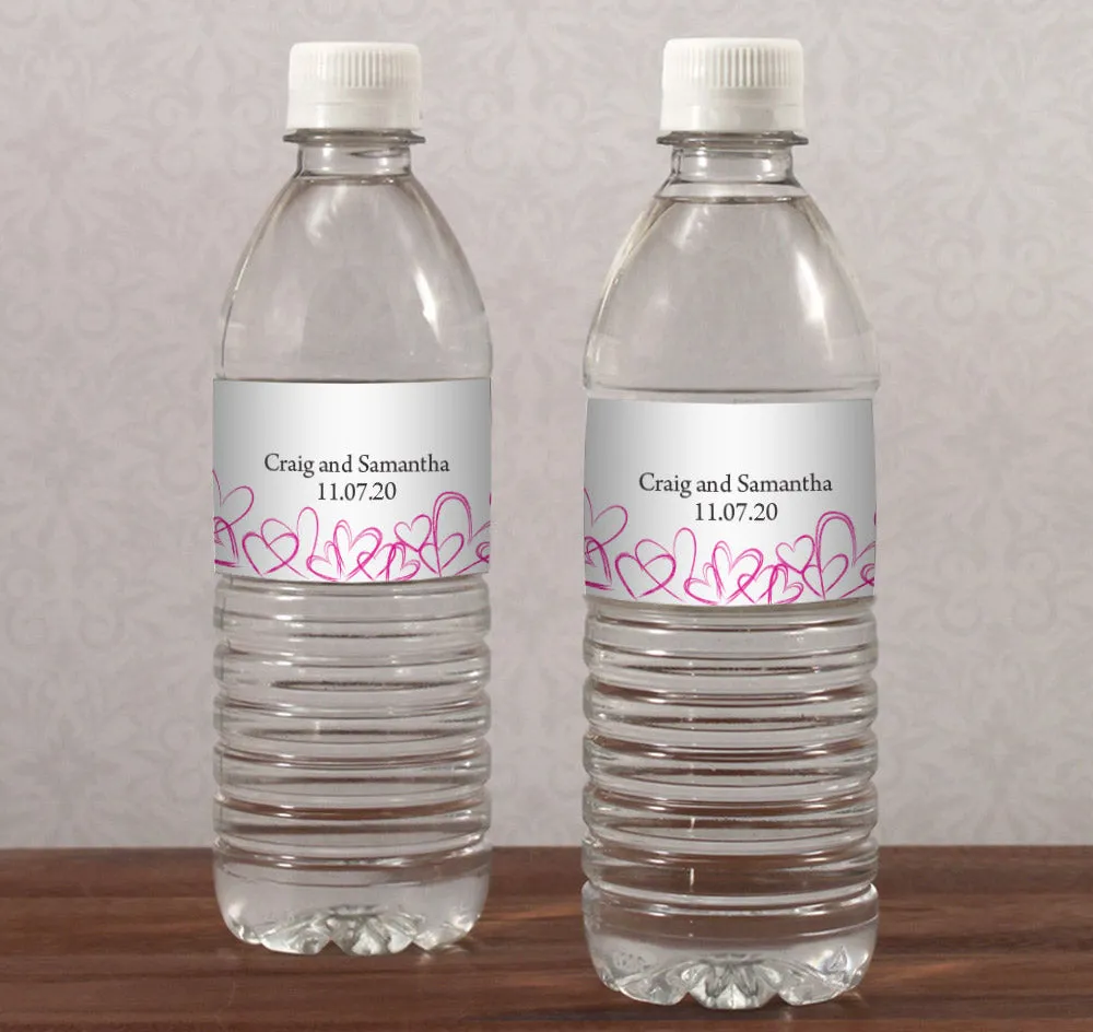 Contemporary Hearts Wedding Water Bottle Labels