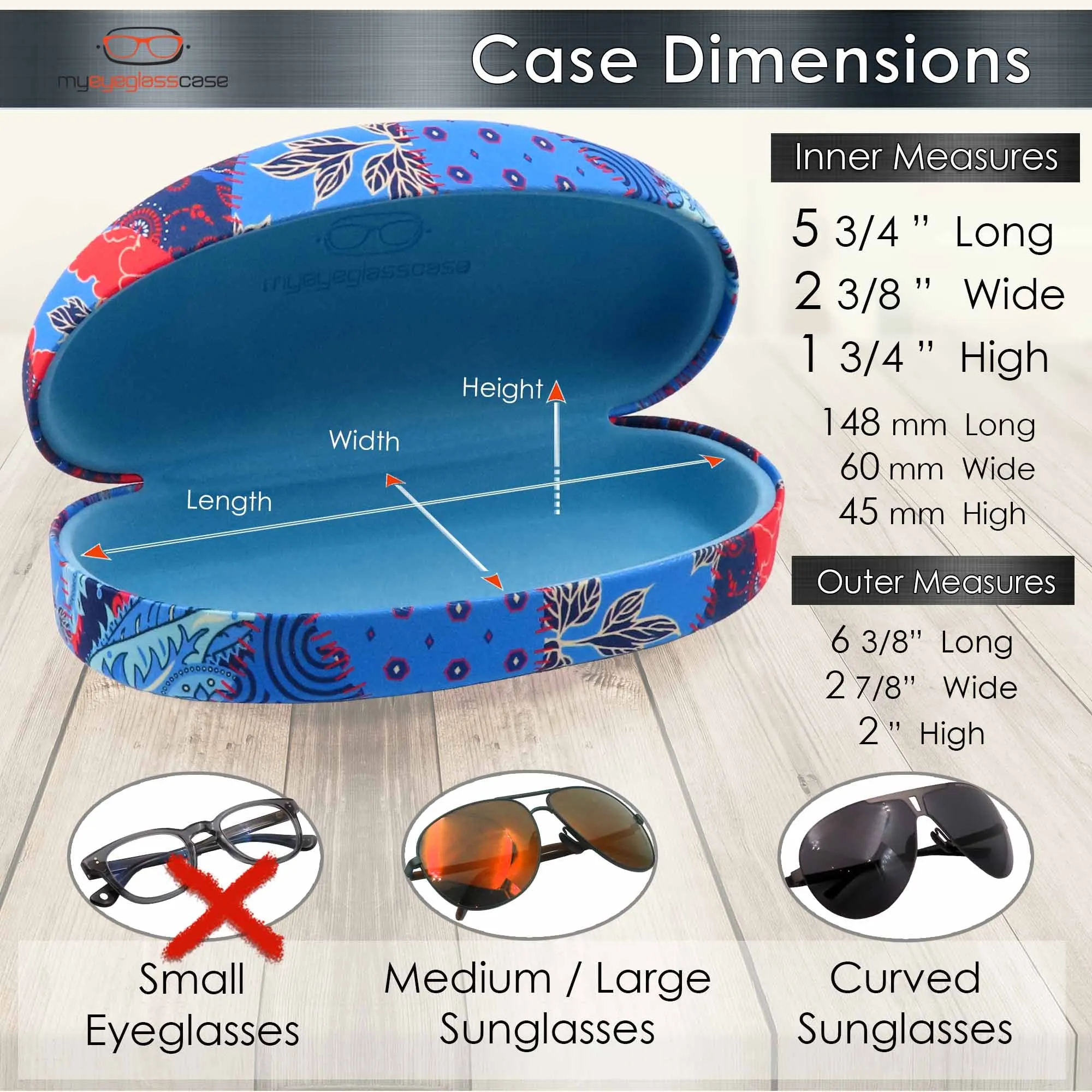 Cushion Sunglasses Case for extra Protection - Hard Glasses Case w/ Pouch & Cloth - Medium & Large frames (AS113 Patchwork)