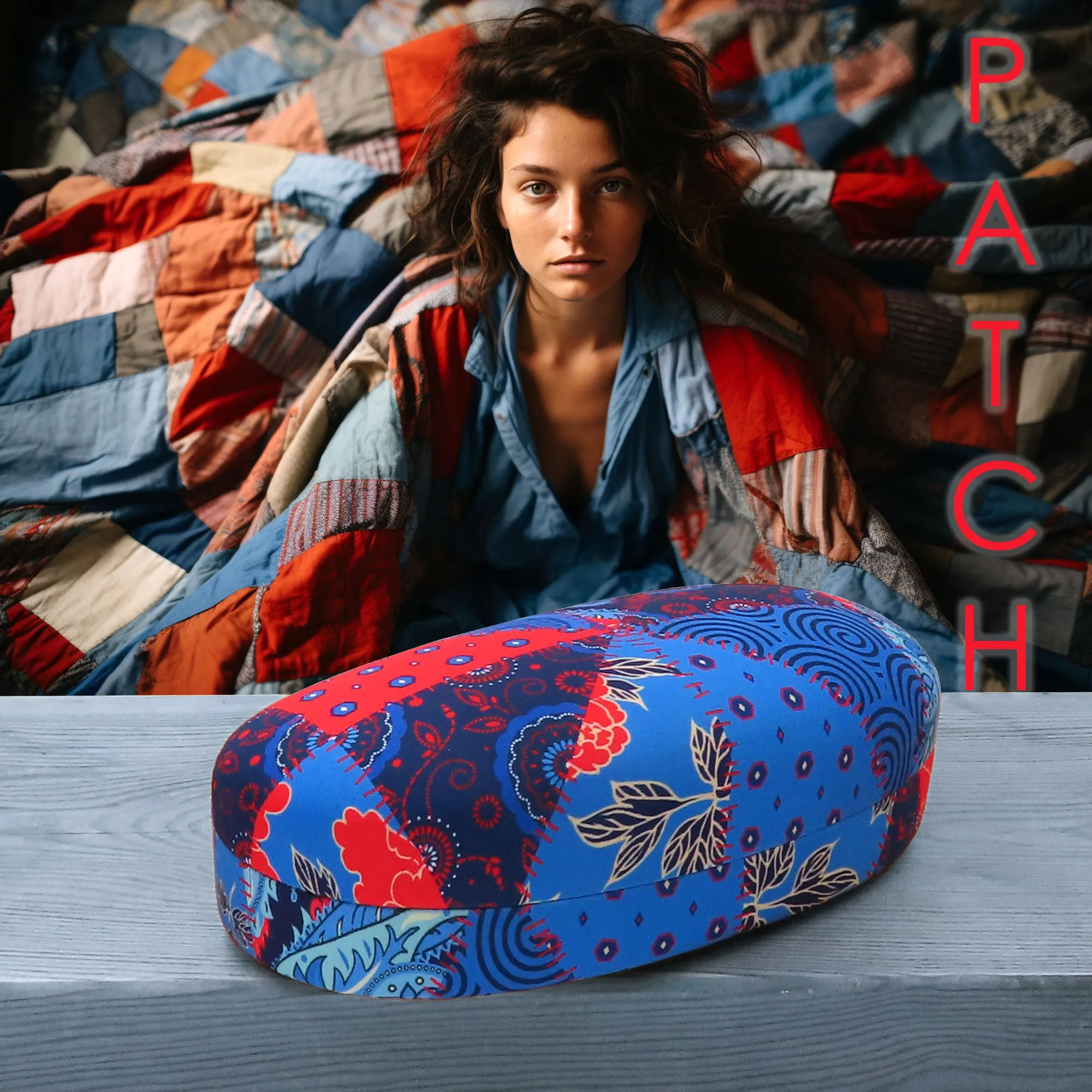 Cushion Sunglasses Case for extra Protection - Hard Glasses Case w/ Pouch & Cloth - Medium & Large frames (AS113 Patchwork)