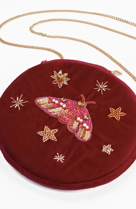 Embellished Moth Mini Round Bag