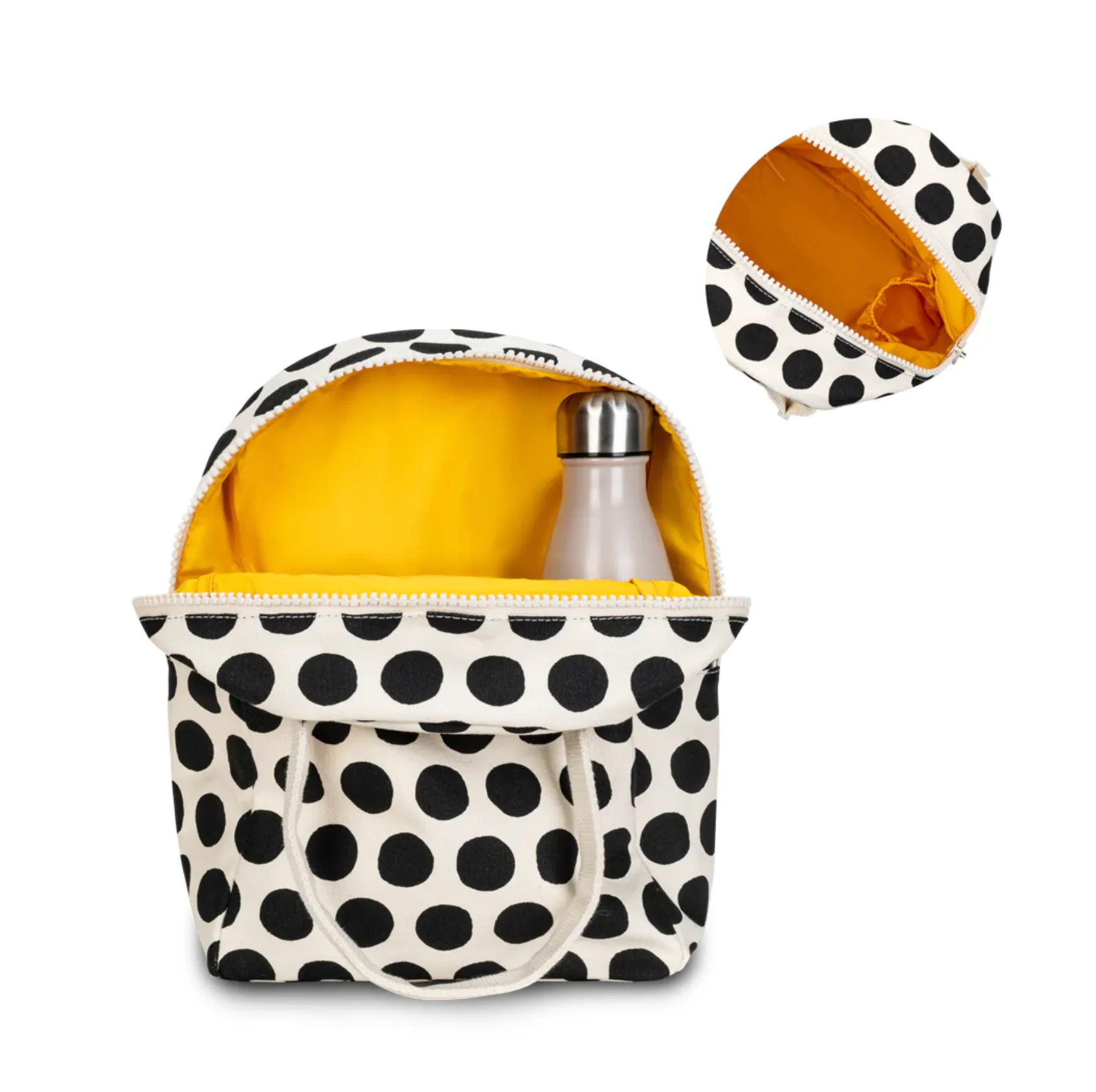 Fluf Zipper Lunch Bag - Black Polka Dot