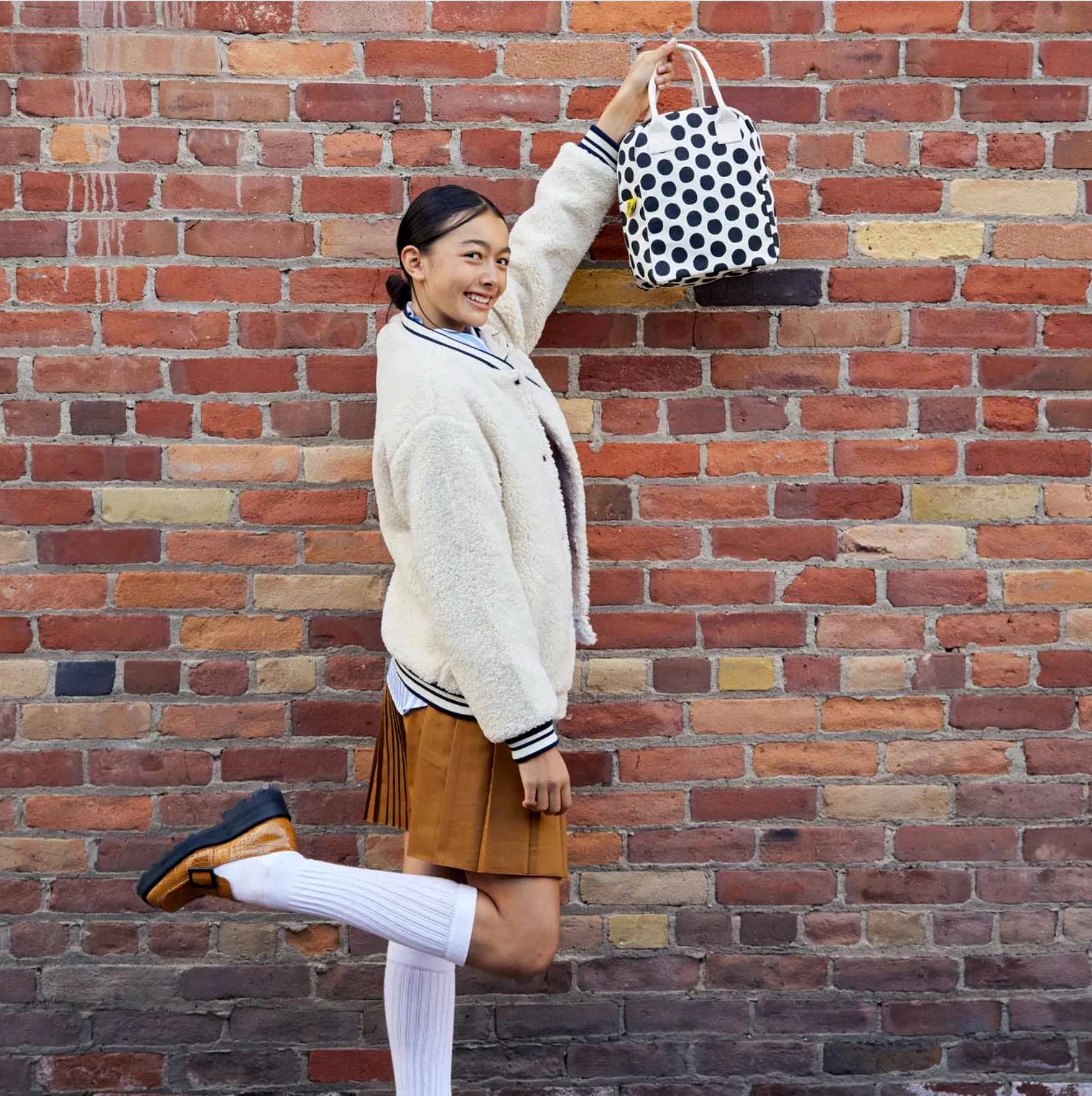 Fluf Zipper Lunch Bag - Black Polka Dot