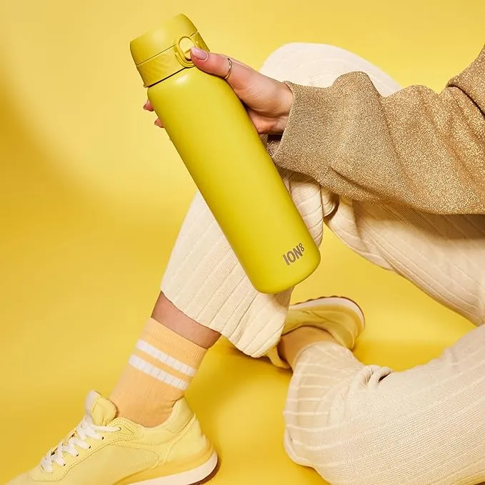 Ion8 1 Litre Stainless Steel Water Bottle, Leak Proof, Secure Lock, Carry Handle, Easy Clean, Durable, Metal Water Bottle, 1200 ml/40 oz, Yellow