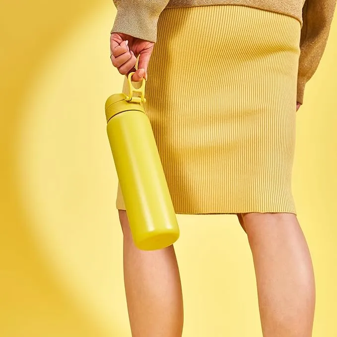 Ion8 1 Litre Stainless Steel Water Bottle, Leak Proof, Secure Lock, Carry Handle, Easy Clean, Durable, Metal Water Bottle, 1200 ml/40 oz, Yellow