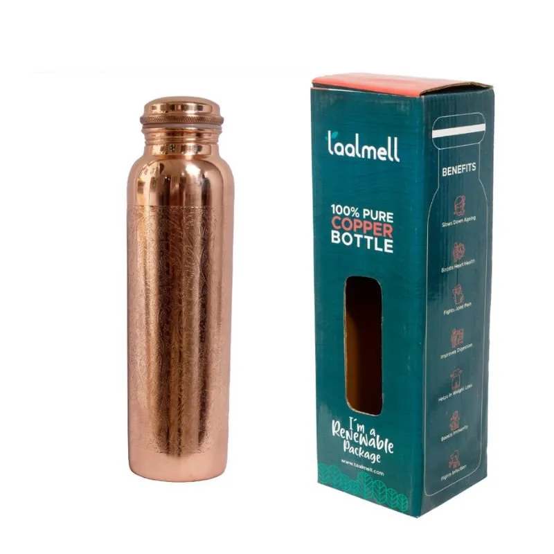 Itching Copper Bottle 1 Ltr | Copper Purity Guarantee Certificate | Free Cotton Bag