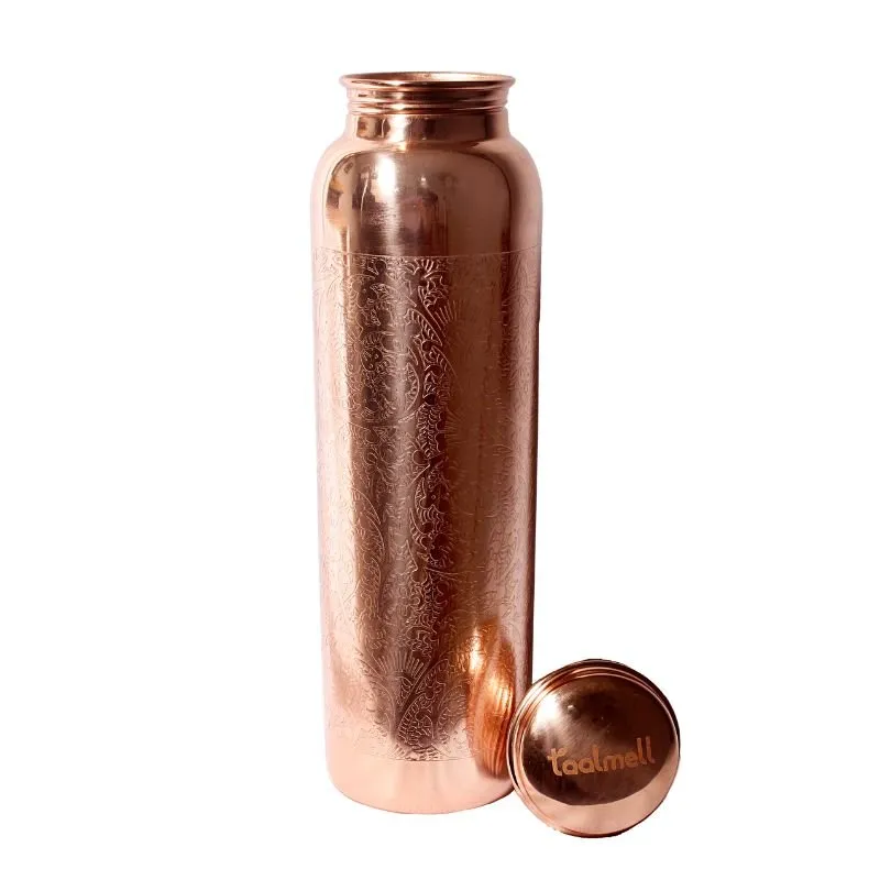 Itching Copper Bottle 1 Ltr | Copper Purity Guarantee Certificate | Free Cotton Bag