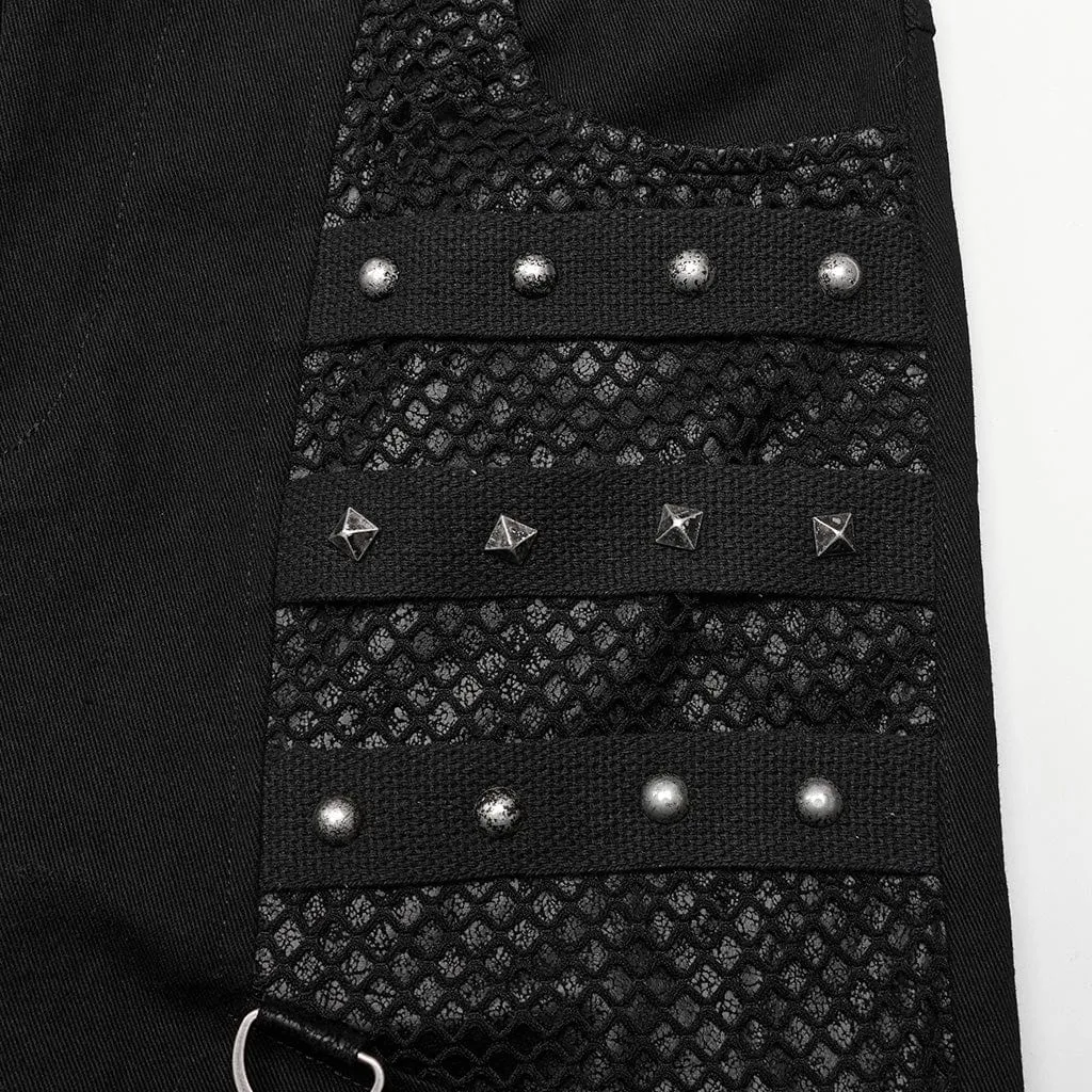 Men's Punk Mesh Splice Strappy Trousers
