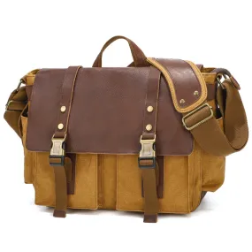 Mens Waxed Canvas Briefcase with Top-Grain Leather