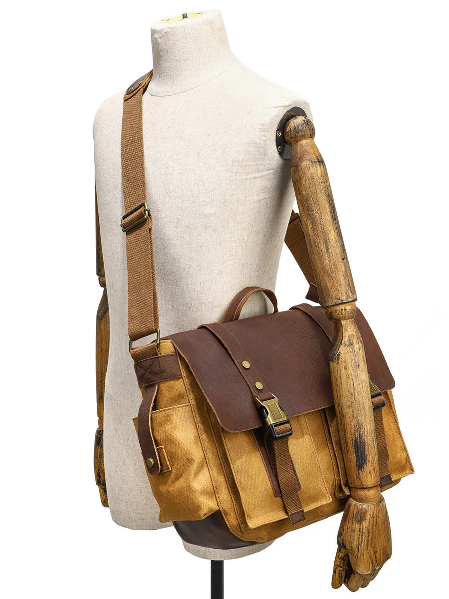 Mens Waxed Canvas Briefcase with Top-Grain Leather