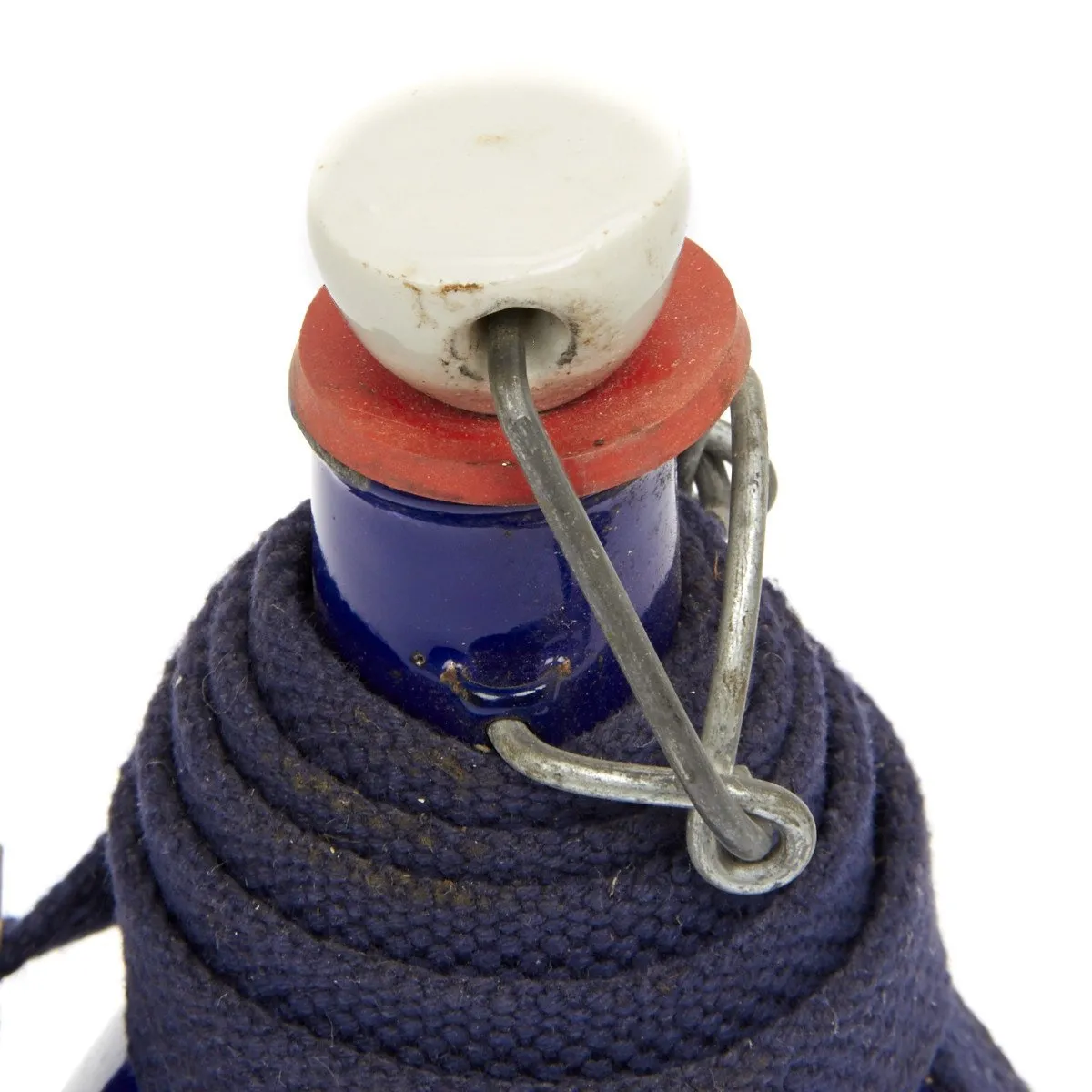 Original Dutch WWII Military Blue Enamel Water Bottle with Carry Strap