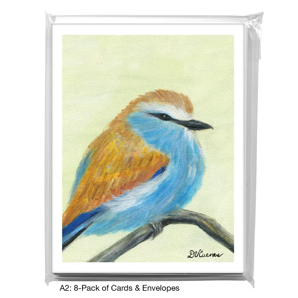 Ruffled Brown Blue Bird, Greeting Card (8322C)