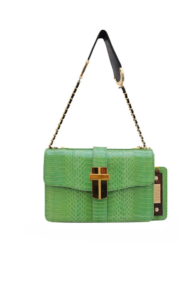 SAMAYA MINI BOX BAG IN BRIGHT GREEN COBRA SNAKESKIN