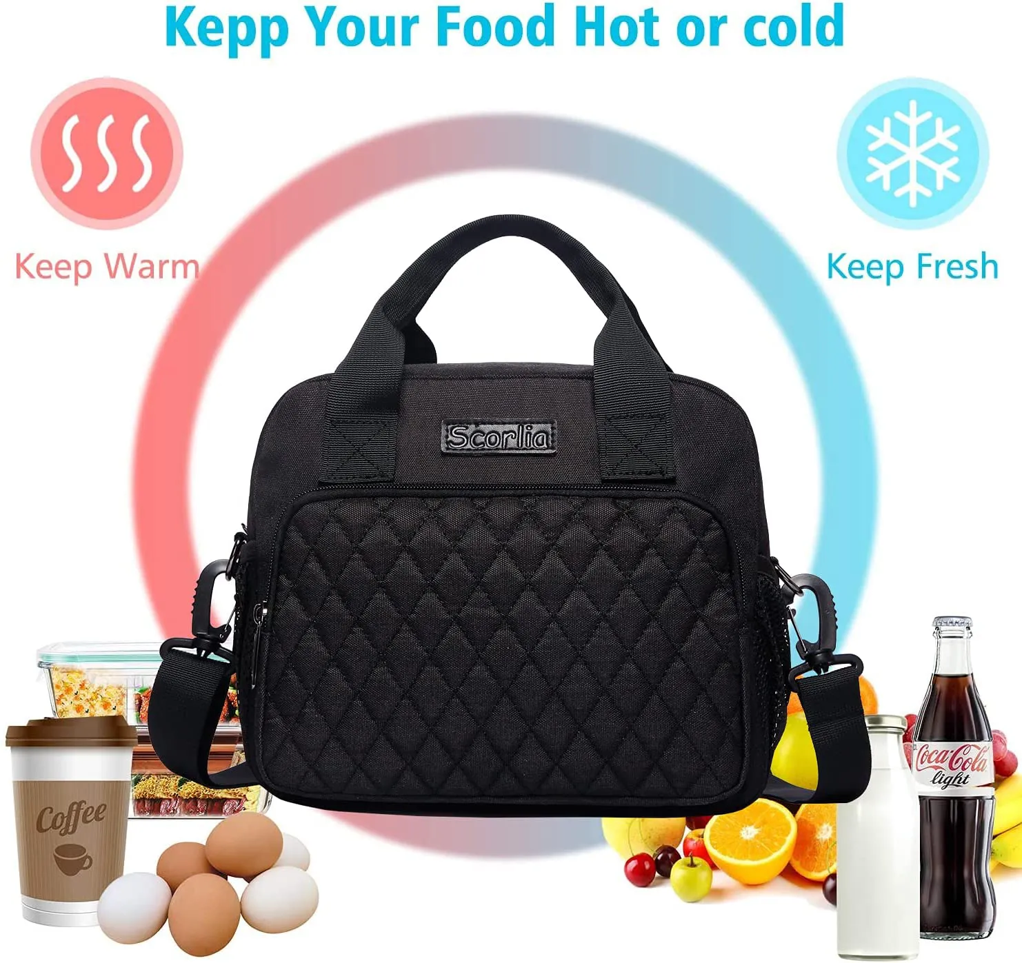 Scorlia Insulated Lunch Bag for Women/ Men, Reusable Lunch Cooler Box Lunch Tote, Thermal Meal Prep Lunch Organizer with Adjustable Shoulder Strap and Side Pockets for Kid/Adult, School, Work, Purple