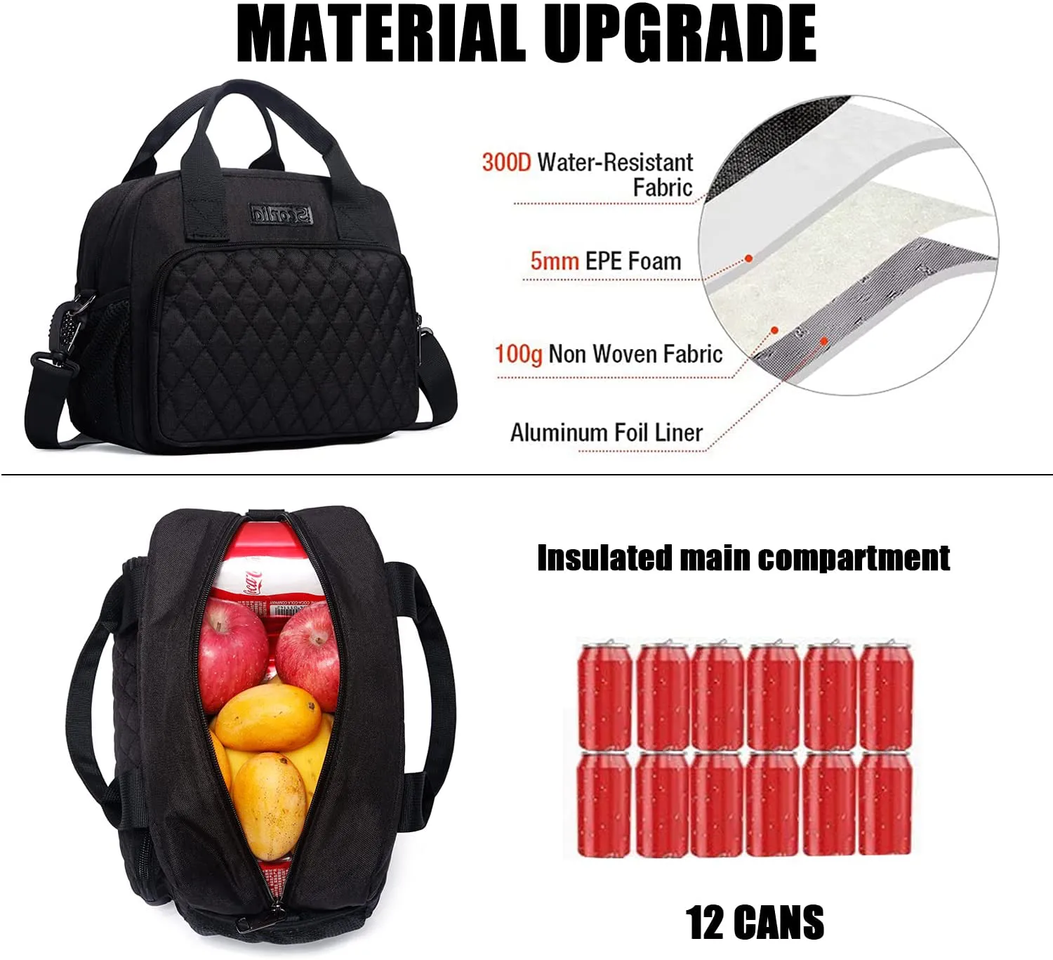 Scorlia Insulated Lunch Bag for Women/ Men, Reusable Lunch Cooler Box Lunch Tote, Thermal Meal Prep Lunch Organizer with Adjustable Shoulder Strap and Side Pockets for Kid/Adult, School, Work, Purple