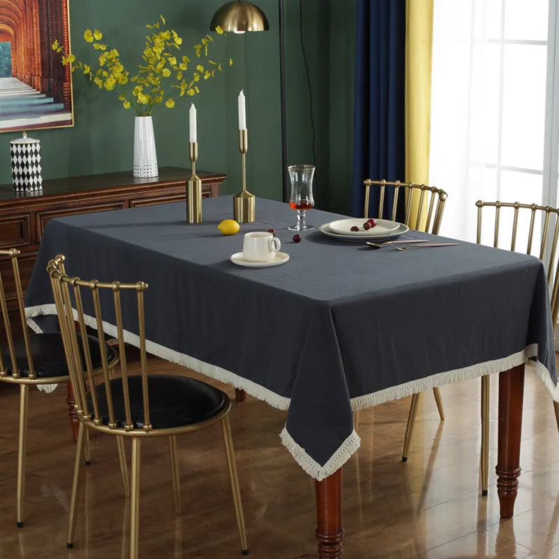 Solid Color Tassel Tablecloth Banquet Table Cloth Washed Cotton Durable Shooting Beautifying Decorative Tablecloth