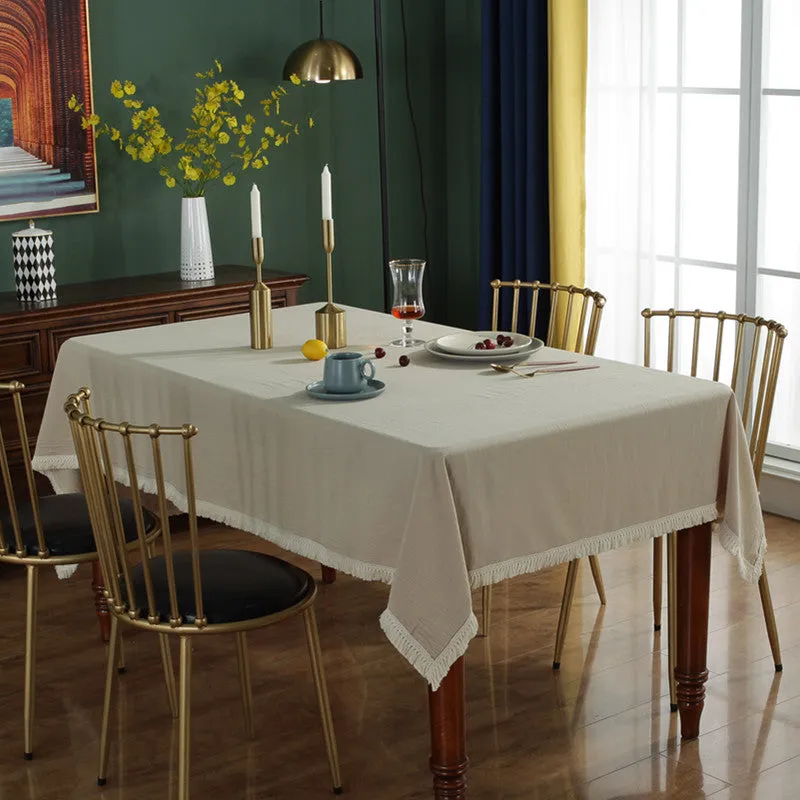 Solid Color Tassel Tablecloth Banquet Table Cloth Washed Cotton Durable Shooting Beautifying Decorative Tablecloth