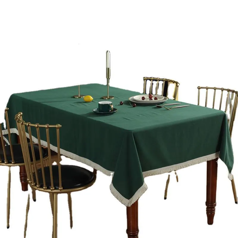 Solid Color Tassel Tablecloth Banquet Table Cloth Washed Cotton Durable Shooting Beautifying Decorative Tablecloth