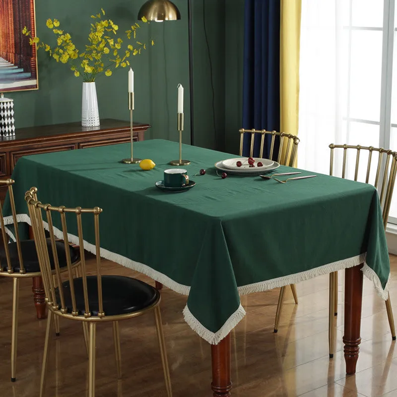 Solid Color Tassel Tablecloth Banquet Table Cloth Washed Cotton Durable Shooting Beautifying Decorative Tablecloth