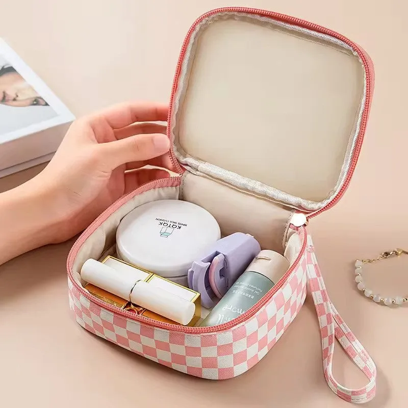 Square Checkered Cosmetics Bag