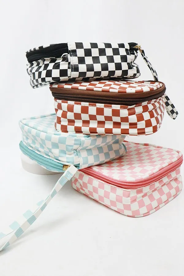 Square Checkered Cosmetics Bag